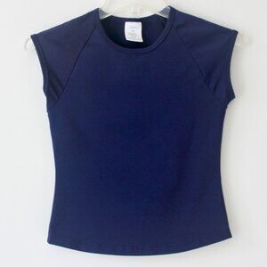 Erika Navy Blue Cap Sleeve Sleeveless Stretchy Athletic Shirt Top Small